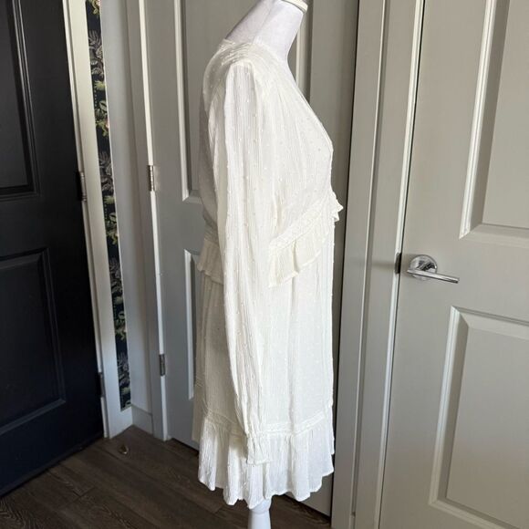 PAIGE Odelise Boho Peasant Style White Long Sleeve Ruffle Trim Dress Size M - Picture 4 of 9